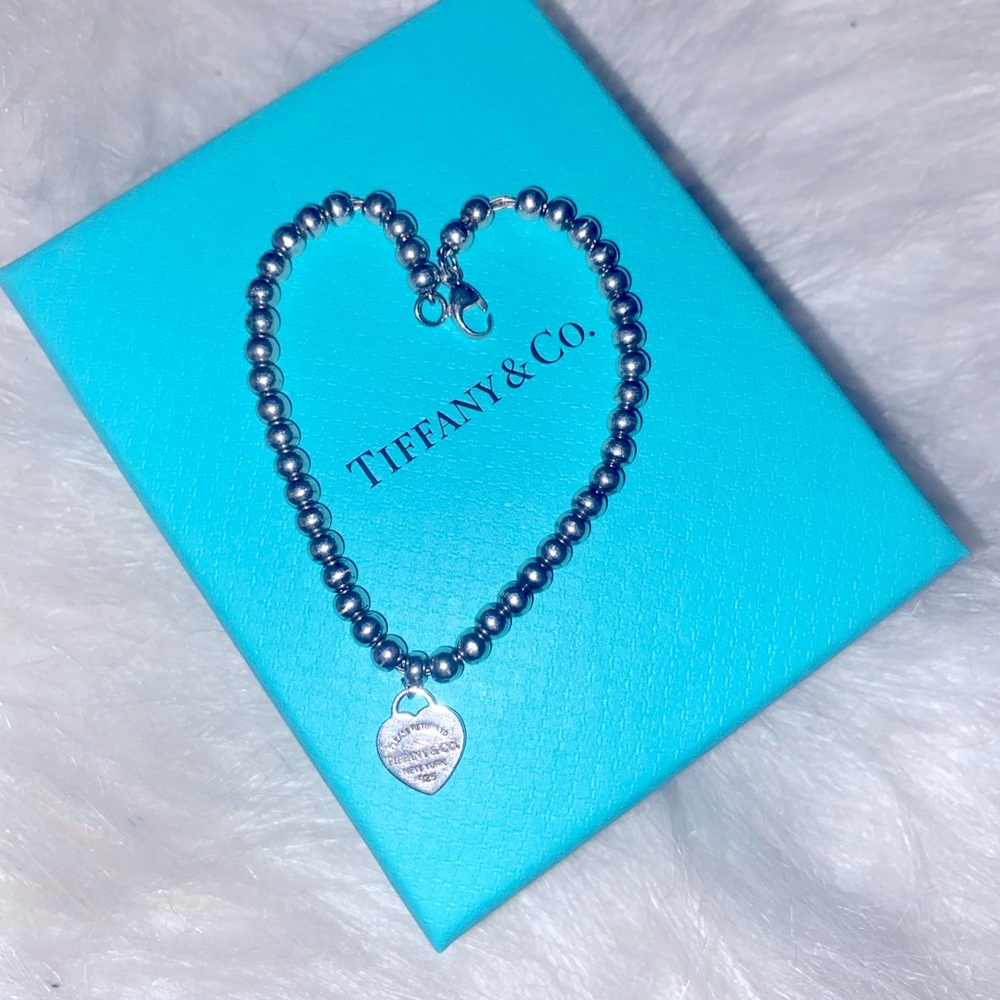 Tiffany & Co. 925 silver heart tag bead bracelet.